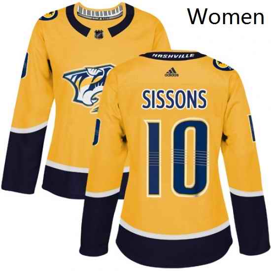 Womens Adidas Nashville Predators 10 Colton Sissons Authentic Gold Home NHL Jersey